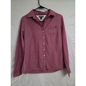 Tommy Hilfiger Shirt Womens Size Small Button Up Pink Long Sleeve Front Pocket